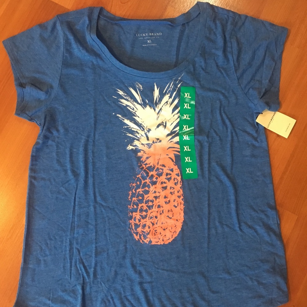 NWT Women's Lucky Brand Pineapple Shirt Blue XL